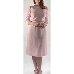 70’s Vintage ‘Leslie Fay’ Blush Pink Knit Long Sleeve Midi Dress